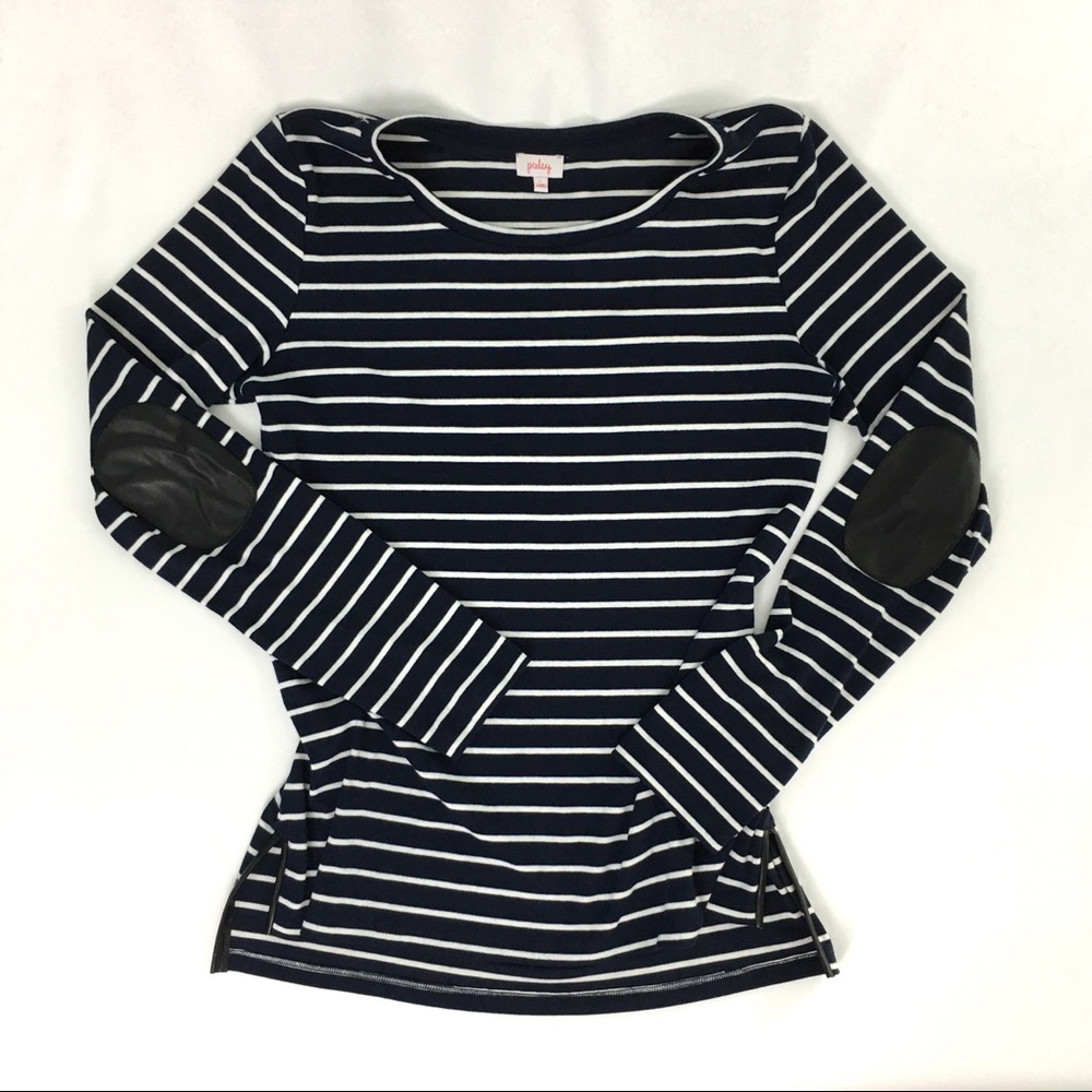 Striped tee with faux leather accents